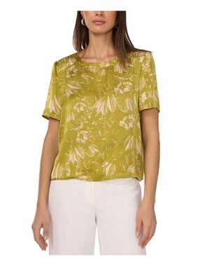 Vince Camuto Short Sleeve Crew Neck Blouse Women's Clothing Green Oasis : XS,